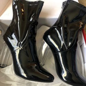 black clear heel booties